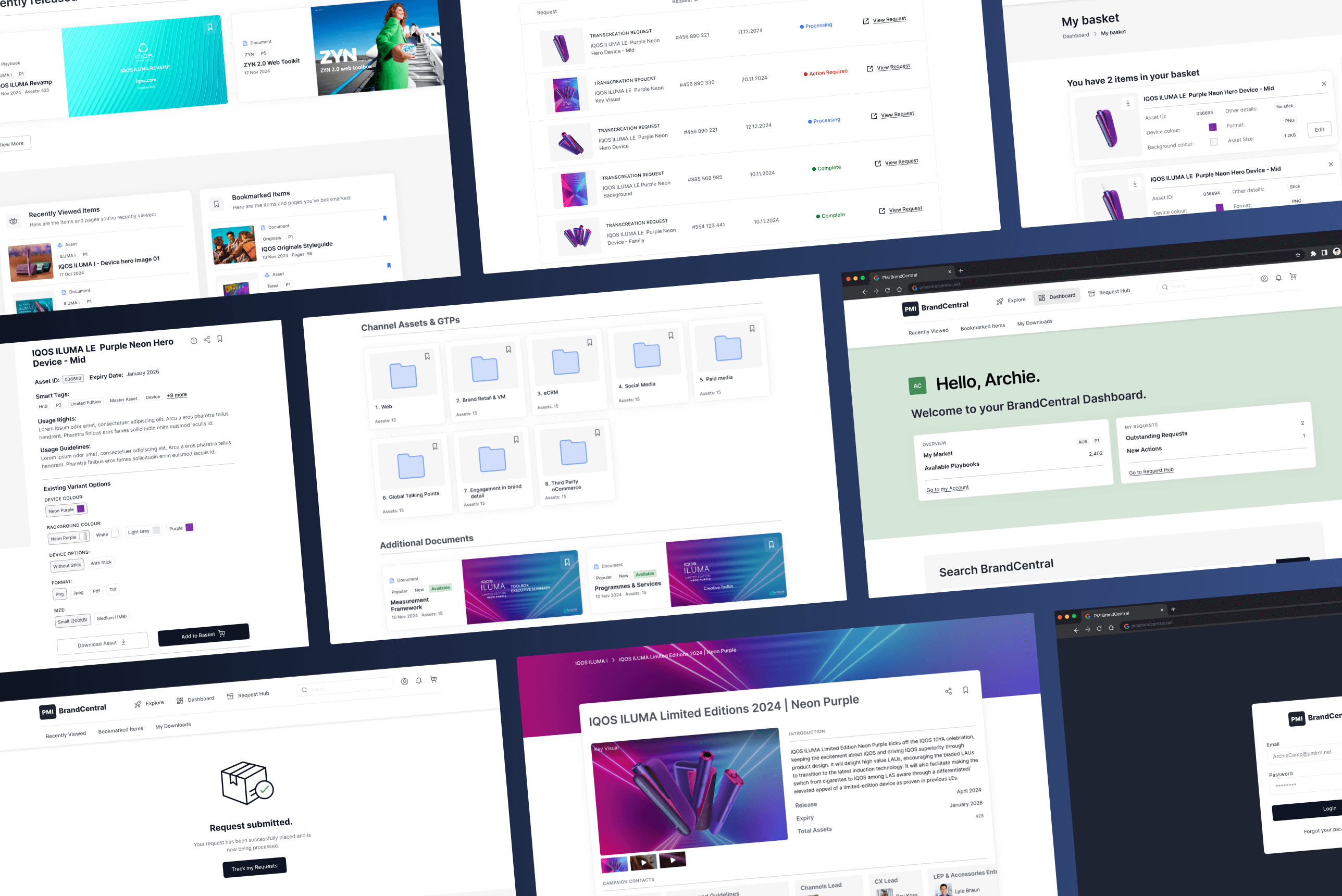 Multiple screenshots of Brand Central platform